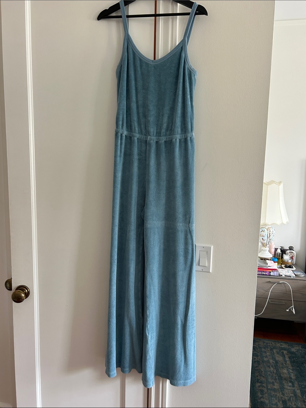 Suzi Kondi Dusty Blue Terry Cloth Wide-Leg Jumpsuit